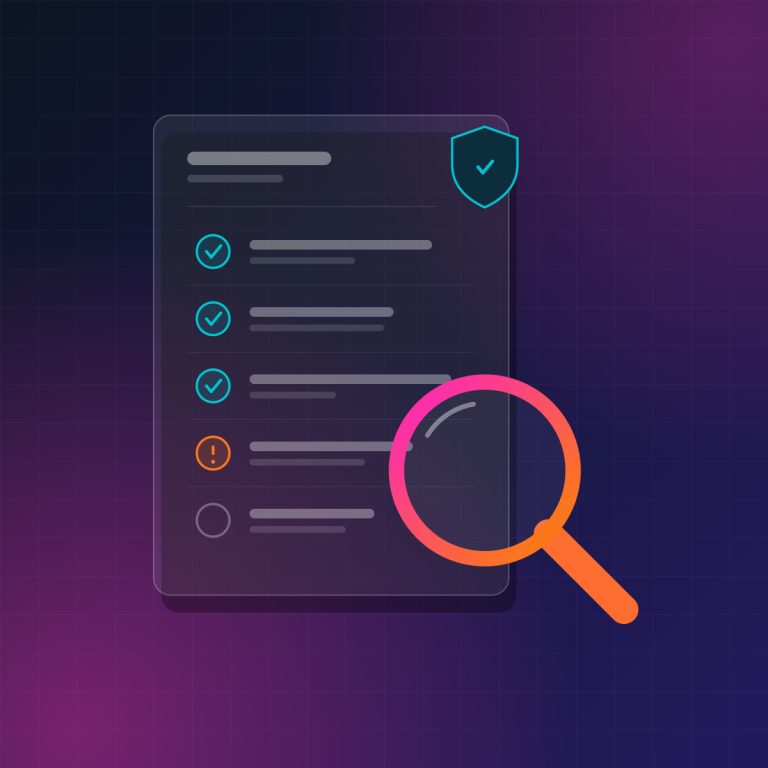 Auditing: checklist with magnifying glass illustration