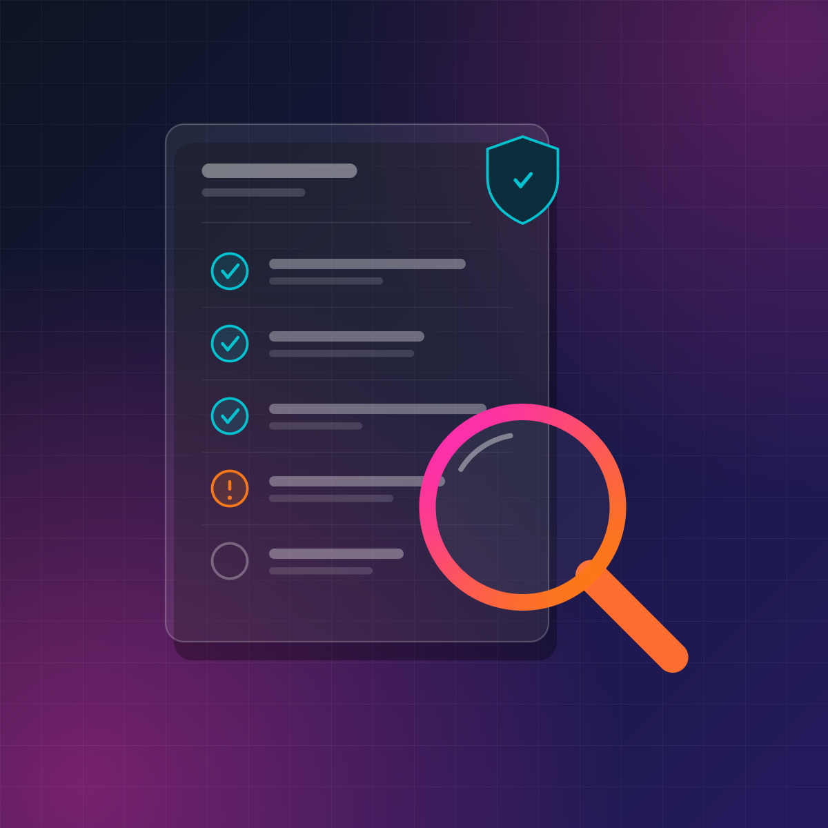 Auditing: checklist with magnifying glass illustration