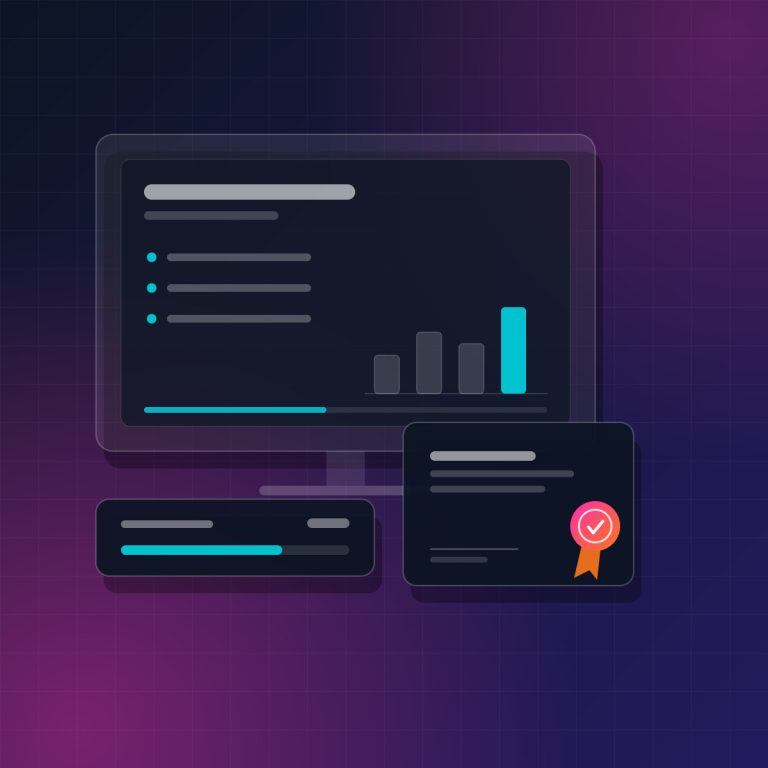 Training: presentation screen and certificate illustration
